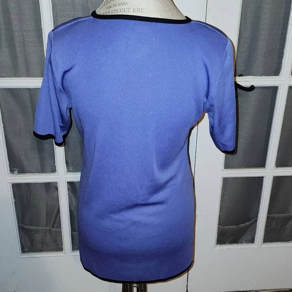 Exclusively Misook Womens Purple Black Short Sleeve Shirt Top Blouse Small - Picture 2 of 4